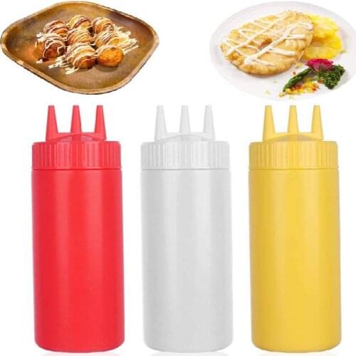 3pcs 650ml Ketchup Squeeze Bottle Plastic Condiment Squeeze Squirt Bottles 3 Hole Dispensing Bottles For Oil BBQ Sauces Paint