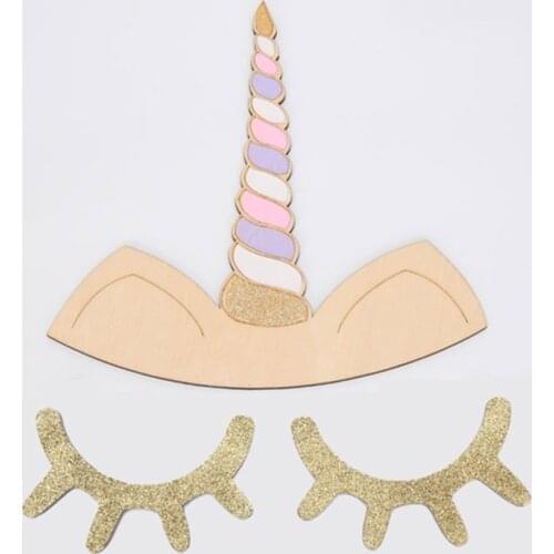 3D Wood Unicorn Horn Wall Decoration Unicorn Eyelash Closed Wall Stickers DIY Craft Home Decal Kids Room Decoration Supplies