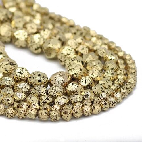 6/8/10/12MM Natural Lava Stone Faceted Round Antique Bronze Volcanics rock Spacers Loose Beads For DIY Jewelry Making Bracelet