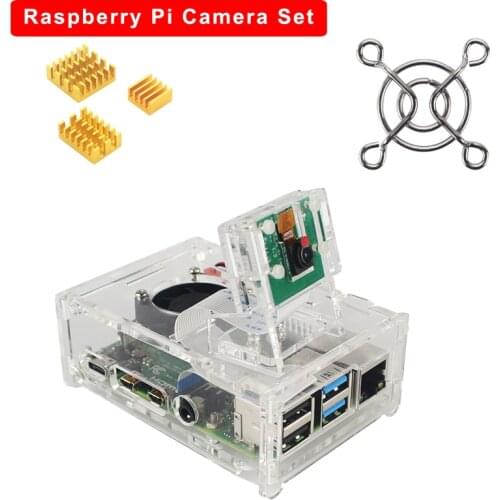 Raspberry Pi 4 Acrylic Case + 5MP 1080P 720P Mini Camera + Acrylic Holder + Heat Sink + Cooling Fan for Raspberry Pi 4 Model B