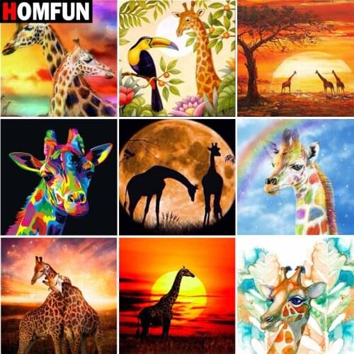 HOMFUN Diy 5d Diamond Painting "Animal giraffe landscape" Cross Stitch Square Round Diamond Embroidery Handwork Rhinestone Art