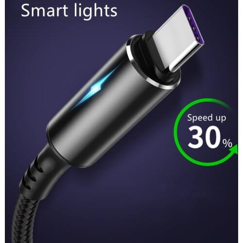 Type C Cable LED Indicator Cable 5A Fast Charging Mobile Phone Type-C Data Cord For Huawei P40 Samsung Xiaomi Redmi Type C Wire