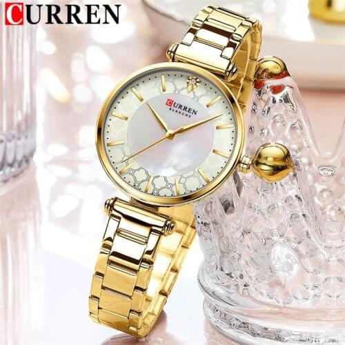 CURREN New Women Watch Top Brand Luxury Gold Female Waterproof Clock Mesh Stainless Steel Bracelet Simple Ladies Wristwatch 9072