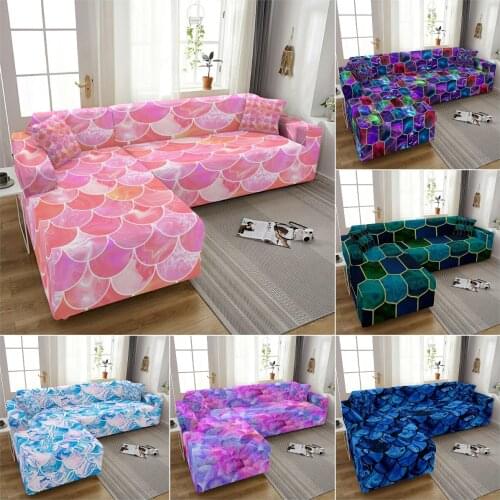 Mermaid Scales Elastic Sofa Cover Living Room Slipcovers Four Season Universal Anti-Dust Spandex Couch Cover Set1-4 Seat