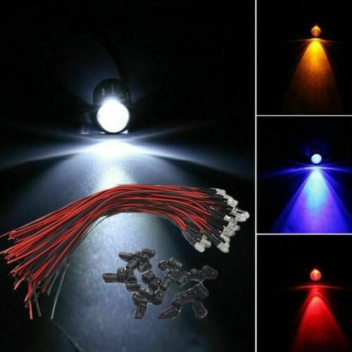 DC3-12V 3mm 5mm Red/Green/Blue/white/Yellow/RGB Pink UV Round Pre-Wired Water Clear LED With Plastic Holder