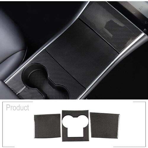 For Tesla Model 3 Center Console Film Center Console Cup Holder Panel Soft Carbon Fiber Accessories 3pcs