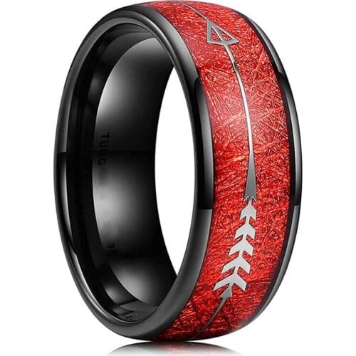 FDLK Vintage 8mm Stainless Steel Ring Inlay Red Blue Meteorite Silver Color Arrow Wedding Band for Men’s Jewelry Gifts