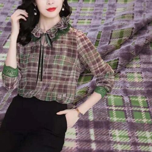 Purple Plaid Hollow Out Velvet Fabric For Base Long Sleeve Top Tissus Au MÈTre Telas Por Metro Tissu Vestidos Sewing Tela Ткань
