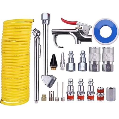 Hot XD-20 Pieces Air Compressor Accessory Kit, 1/4 Inch NPT Air Tool Kit with 1/4 Inch x 25Ft Coil Nylon Hose/Tire Gauge