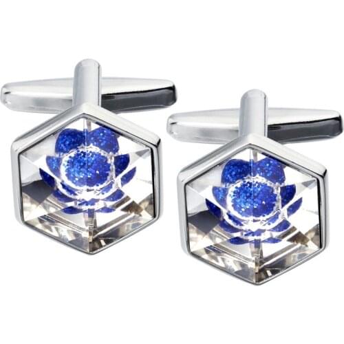 HAWSON New Design Button Cover Cuff links for Men Blue Crystal Flower Shape for Wedding Business Party