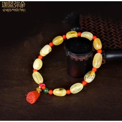 Kalan Mido natural honey wax bracelet, Baltic amber honey wax bracelet, womens art RETRO jewelry, male