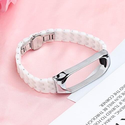 Ceramic Straps for Xiaomi Mi 5 4 3 Bracelet Women Men Stainless Steel Metal Butterfly Buckle Sport Wristband Replacement White