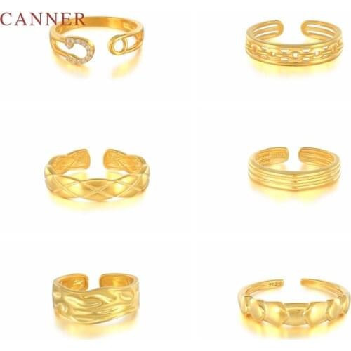 CANNER Irregular Cross Chain Pin Texture Wavy Ring 925 Sterling Silver Jewelry Adjustable Rings For Women Rings Anillos Bague