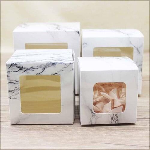 20pc Zerong Square size gifts box with window Marbling style package boxes cake cookies Wedding home party suppiles package box
