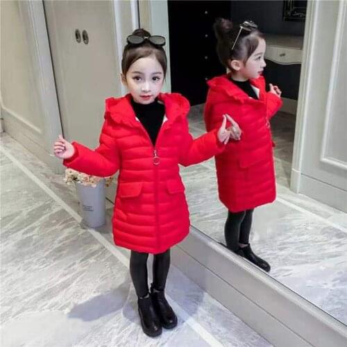Winter New Plus Thick Warm Coats Baby Girl Winter Solid Color Hooded Jacket Windproof Girl Outerwear Clothes 2T 3T 4 5 6 7 9 Yrs
