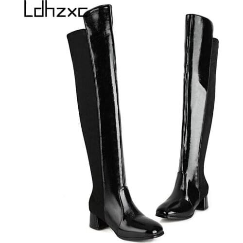 LDHZXC Warm Winter Boots Women Slim Stretch Platform High Boots Ladies Long Boots Black Shoes Over The Knee Boots