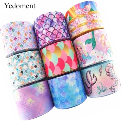 18091912, 1" 25mm,1-1/2" 38mm,3" 75mm,10 yards fish scale printed grosgrain ribbons DIY hair bows handmade materials