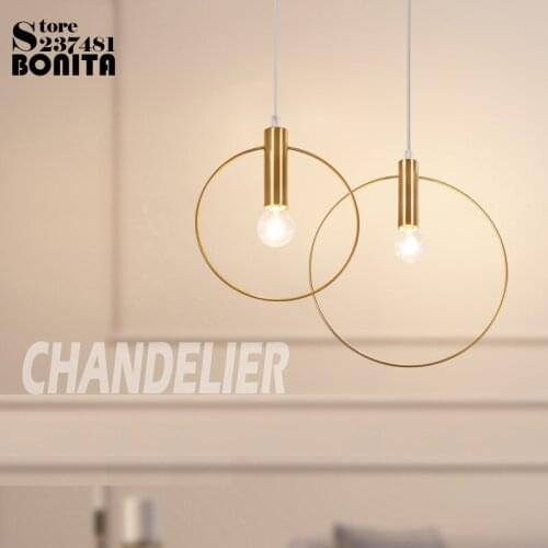 Copper Pendant Lamp Nordic Mini Round Shape Iron pendant lighting modern Minimalist Golden Ring Hanging Lights Bedroom
