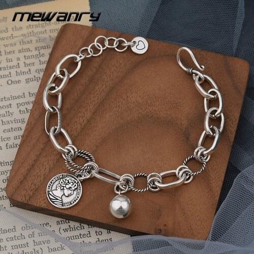 Mewanry 925 Sterling Silver Portrait Small Round Bead Bracelet New Fashion Vintage Punk Party Jewelry Gifts for Women Wholesale