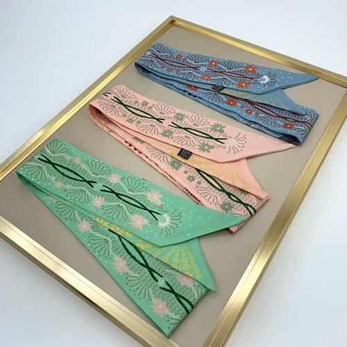 2021 New Design Lights Twill 100% Silk Scarf Women Brand Scarf Skinny Hair Bag Scarves Luxury Foulard Neckerchief Headband