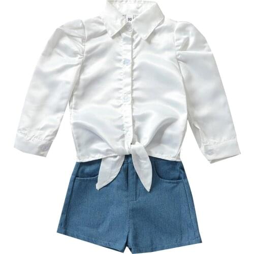 Ma&Baby 1-5Y Toddler Kid Girls Clothes Set Autumn Blouse Tops Denim Shorts Jeans Outfits DD40