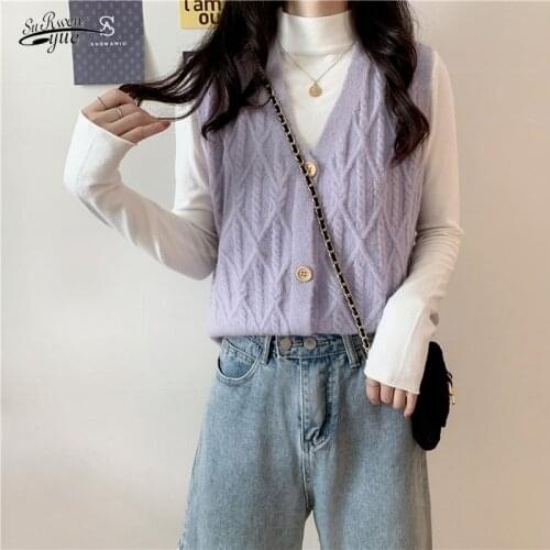 Autumn Spring Retro Sleeveless V-neck Cardigan Long Shirt Loose Clothes Outside Wearing Blusas 2021 New Knitted Vest Women 16051