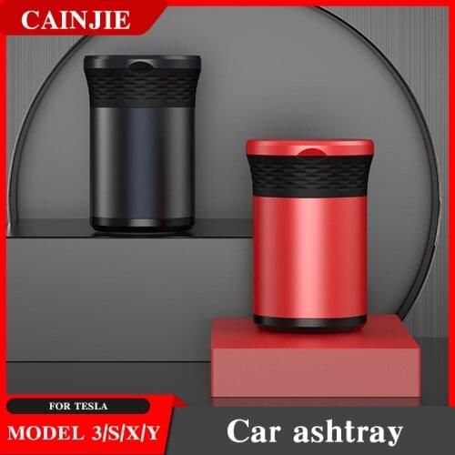 For Tesla Model 3 2021 Accessories Model Y Cigarette Smoke Holder LED Blue Light Ashtray Decoration Interior Car Ashtray
