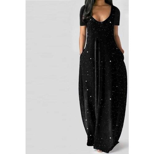 4# Beach Style Women Summer Dresses Short Sleeve Maxi Dress Casual Sundress Beach Long Dress Vintage Loose Pockets Maxi Dress