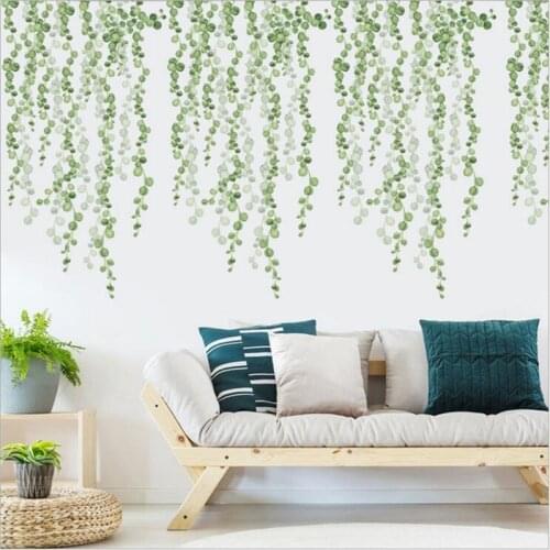 2PCS Green Leaf Self-Adhesive Wall Sticker For Living Room Home Background Decoration Can Be Removed Wall Decals 30*90CM
