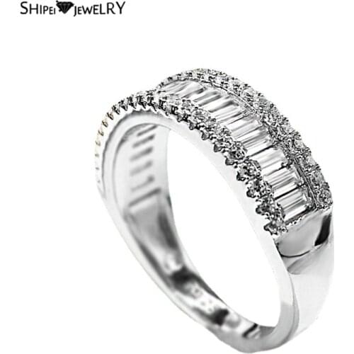 Shipei 100% 925 Sterling Silver Created Moissanite Gemstone Simple Wedding Band Rings Fine Jewelry Gift Wholesale Drop Shipping
