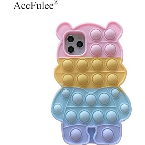 Cartoon Bear Silicon Case For Samsung Galaxy A10E A11 A12 A30 A32 A50 A51 A71 S9 S10 Note 9 Animals Reliver Stress Bubble Cover