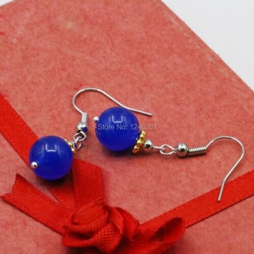 Blue Chalcedony Quartz Lucky Stone Earrings Round Beads Drop Earrings Fashion Jewelry Party Wedding Gifts Valentines Day gifts