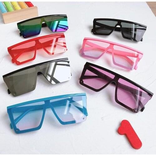 2021 New Oversize Square Kids Sunglasses Vintage Colorful One Piece Lens Sun Glasses Boys Girls Children Pink Yellow Shade Gafas