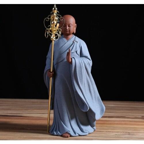 Statue artware handmade Buddha Ksitigarbha H29cm blue real yixing zisha tea pet Chinese purple grit tea play home decoration new