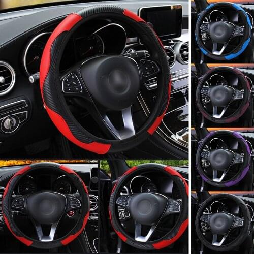Cover for Car Steer Wheel 37-38cm Universal Carbon Fiber Anti Slip PU Leather Breathable for Auto Steering Covers