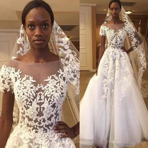 Vintage African Lace Wedding Dresses 2020 vestido de noiva Black Girls Women A Line Sheer Wedding Gowns Custom Made Bride Dress