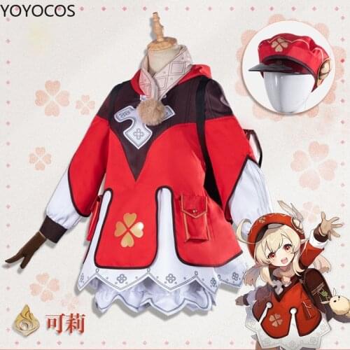YOYOCOS Game Genshin Impact Cosplay Clay Cosplay Costumes Cute Girl Loli Dress Halloween Costume Red Hat Bag Set Lolita skirt