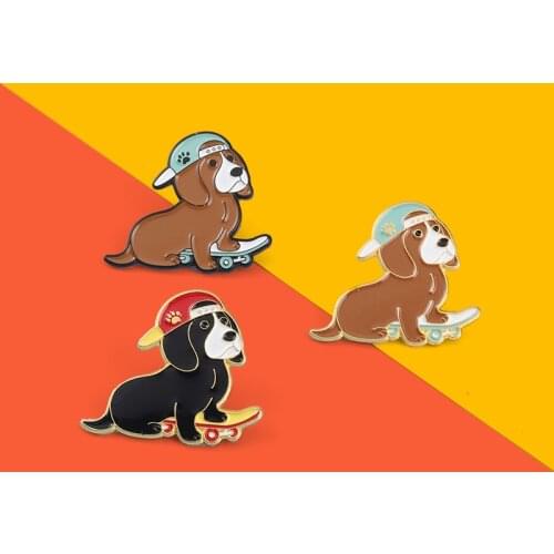 Funny Animals Enamel Pins Hip-Hop Skateboard Dogs Bag Brooch Lapel Badge Jewelry Gift For Kids Friends 2021 Wholesale