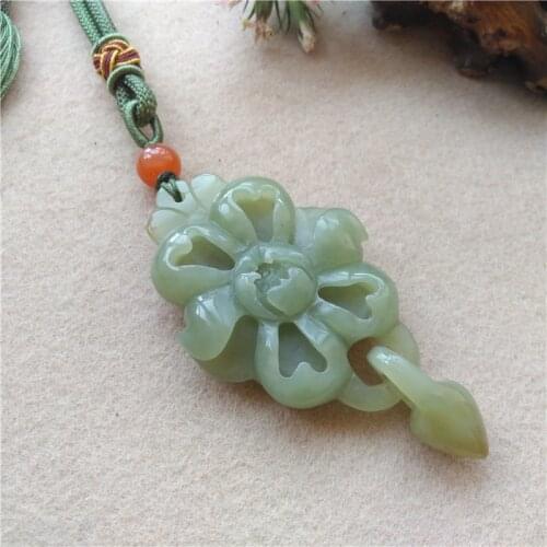 Genunine hetian green jade pendant hollow carving lotus jade pendants natural jade stone jadeite jade necklace jade jewelry