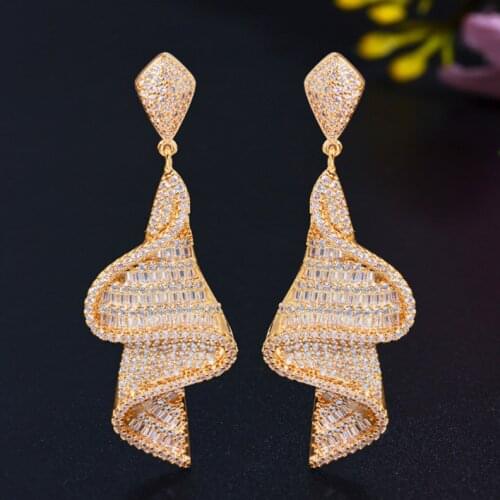Zlxgirl jewelry White Cubic Zirconia Big Long Drop Earrings for Women Dubai Gold Color Bridal Jewelry fashion women earring ear