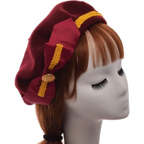 1PC Girls Lolita Beret Hat Wool Cap Warm Soft Bow-knots Beanie