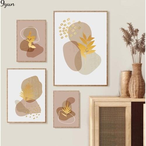 Gold Botanical Natural Wall Art Boho Foliage Line Art Drawing Poster Prints Canvas Painting Minimalist Interior Home Decoration