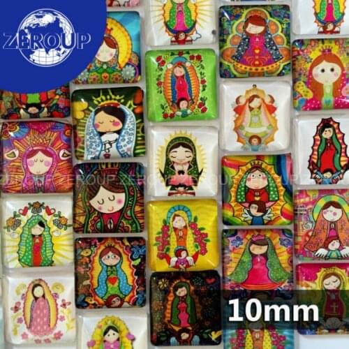10mm square glass cabochon cartoon girl pictures mixed pattern fit base setting for jewelry embellishment flatback 50pcs/lot