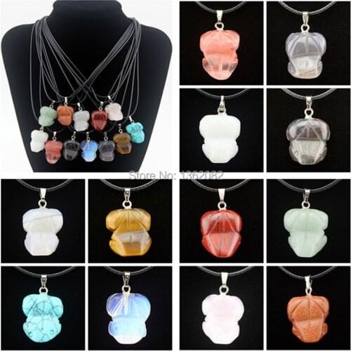 12pcs Fashion Natural Stone Carved Tribal Frog Pendant Necklace Gift MN537