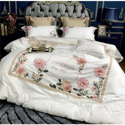 4pcs gray Color Duvet Cover Set Pillowcase Comforter Cover Bedding Set Embroidery flowers American Style King Queen Size