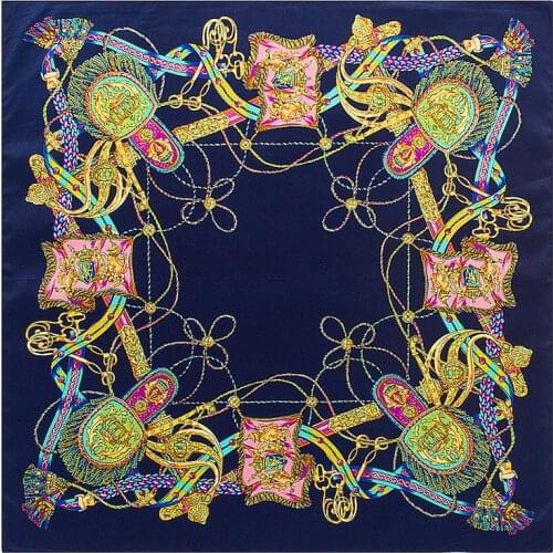 60cm*60cm 2021 New Fashion Women Luxury Brand Twill Silk Scarf Chain Tassels Print Small Square Scarves Hijab Headband