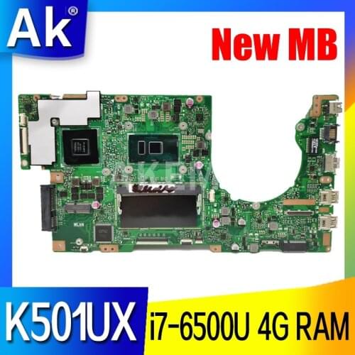 Akemy K501UX laptop motherboard For Asus K501UX K501UB K501U K501UX DDR3 4GB-RAM i7-6500U w/ GTX950M Graphics card mainboard