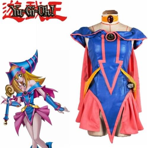 Anime Yu-Gi-Oh! Dark Magician Girl Full Set Hat + Dress + Wrist Trim Cosplay Costume Halloween Any Size
