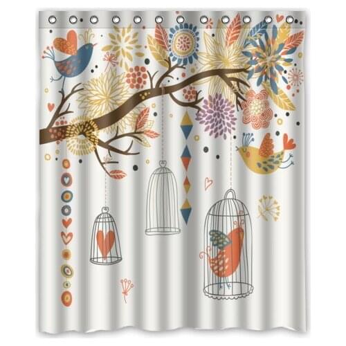 Free Shipping Cute Birds on the tree Christmas Custom Shower Curtain Home Decor Waterproof Fabric Fashion Bath Curtain #SCN-088