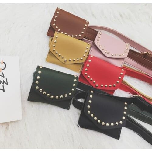 Childrens Bag Mini Square Bag Rivet Fashion Pouch Kids Girl Cute Waist Packs Korean Shoulder Messenger Bag Key Wallet Handbag